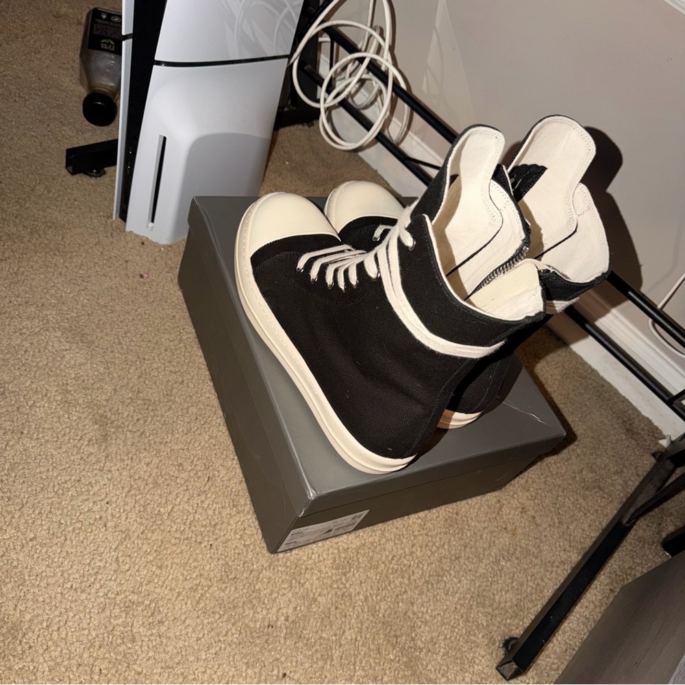 Rick Owens Black and White High-Top Sneakers